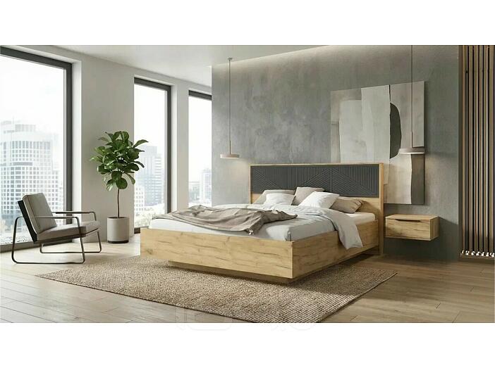 Кровать Сильвия без обивки браш графит/дуб крафт с подъемным механизмом 1600x2000, изголовье жесткое