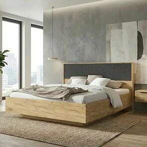 Кровать Сильвия без обивки браш графит/дуб крафт С П/М 1600x2000, изголовье жесткое