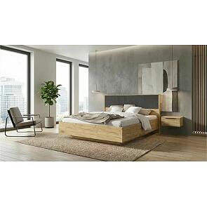 Кровать Сильвия без обивки браш графит/дуб крафт с подъемным механизмом 1600x2000, изголовье жесткое