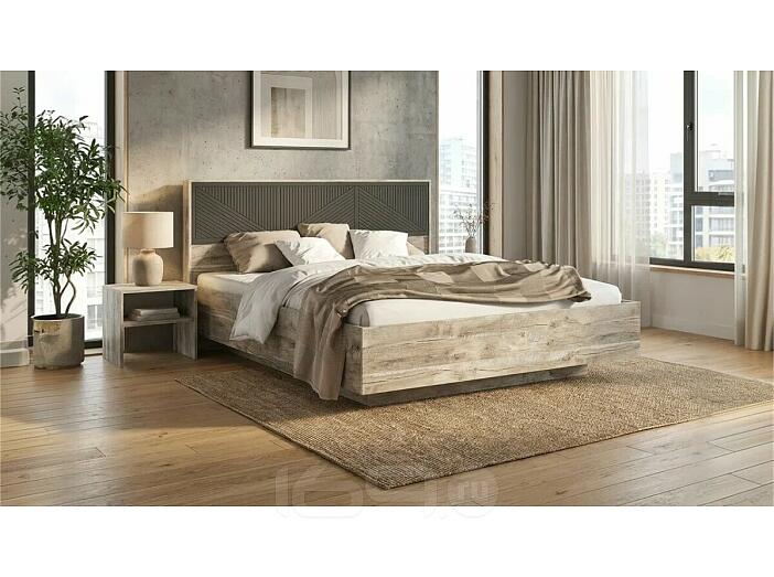 Кровать Сильвия без обивки браш графит/дуб юкон с подъемным механизмом 1600x2000, изголовье жесткое