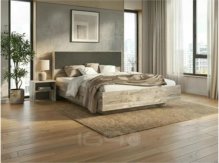 Кровать Сильвия без обивки браш графит/дуб юкон С П/М 1600x2000, изголовье жесткое