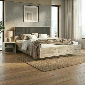 Кровать Сильвия без обивки браш графит/дуб юкон С П/М 1600x2000, изголовье жесткое