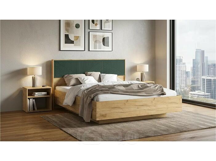 Кровать Сильвия без обивки браш мени грин/дуб крафт с подъемным механизмом 1600x2000, изголовье жесткое