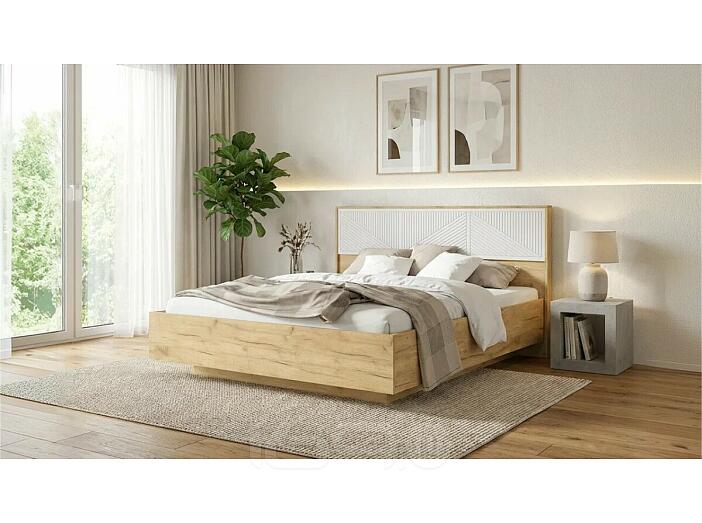 Кровать Сильвия без обивки браш вайт/дуб крафт с подъемным механизмом 1600x2000, изголовье жесткое