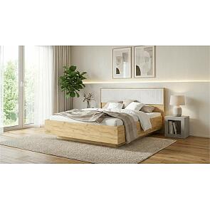 Кровать Сильвия без обивки браш вайт/дуб крафт с подъемным механизмом 1600x2000, изголовье жесткое