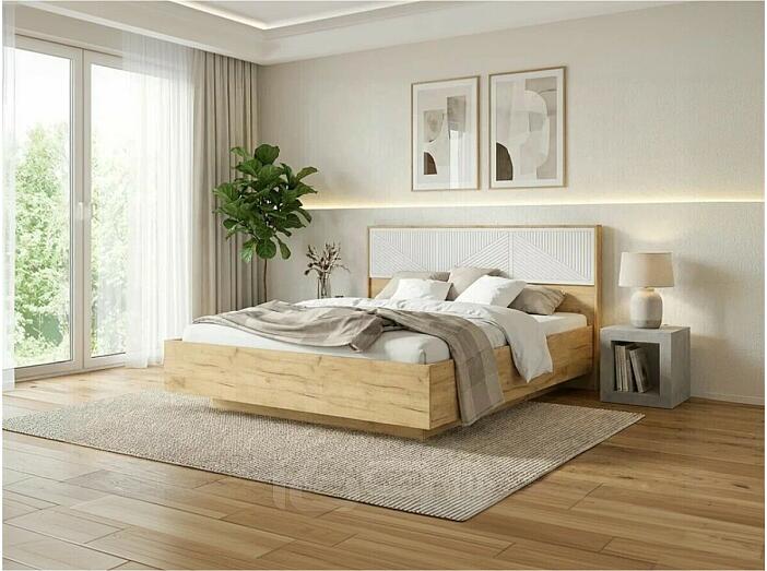 Кровать Сильвия без обивки браш вайт/дуб крафт С П/М 1600x2000, ортопедическое основание, изголовье жесткое