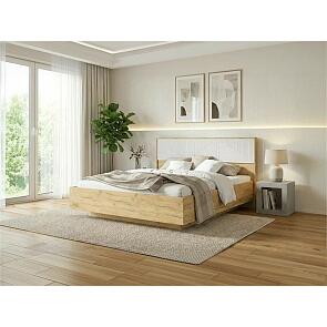 Кровать Сильвия без обивки браш вайт/дуб крафт С П/М 1600x2000, изголовье жесткое