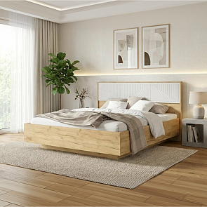 Кровать Сильвия без обивки браш вайт/дуб крафт С П/М 1600x2000, ортопедическое основание, изголовье жесткое