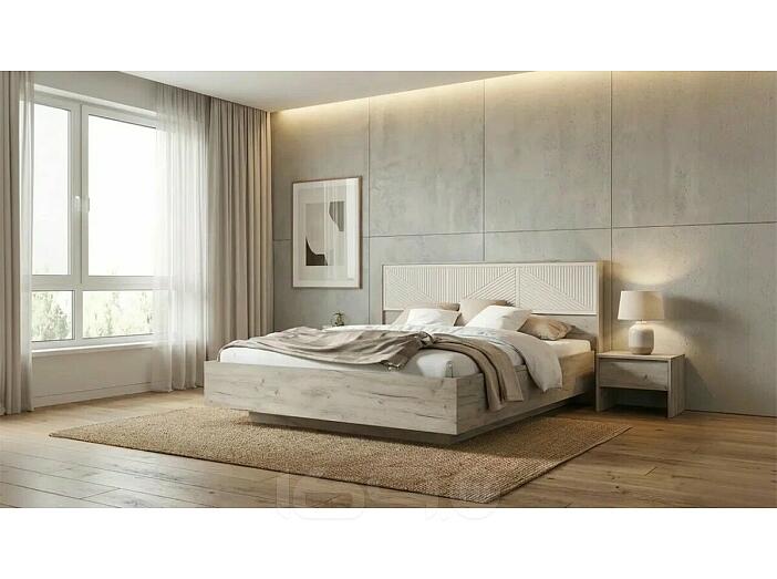 Кровать Сильвия без обивки кашемир/дуб крафт серый С П/М 1600x2000, изголовье жесткое
