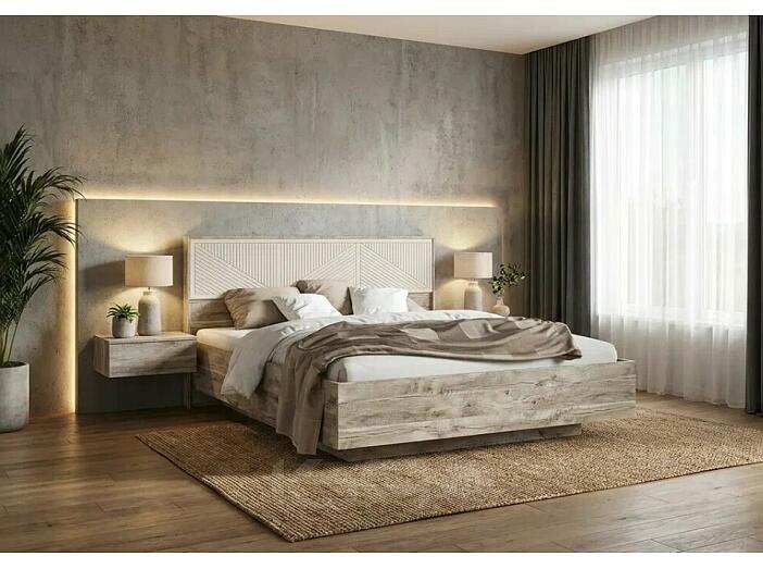 Кровать Сильвия без обивки кашемир/дуб юкон С П/М 1600x2000, изголовье жесткое