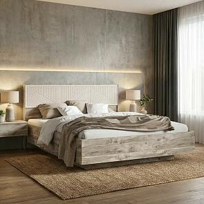 Кровать Сильвия без обивки кашемир/дуб юкон С П/М 1600x2000, изголовье жесткое