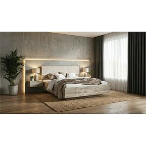 Кровать Сильвия без обивки кашемир/дуб юкон с подъемным механизмом 1600x2000, изголовье жесткое