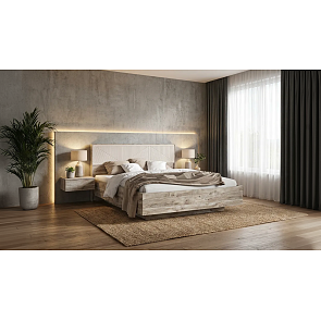 Кровать Сильвия без обивки кашемир/дуб юкон С П/М 1600x2000, ортопедическое основание, изголовье жесткое