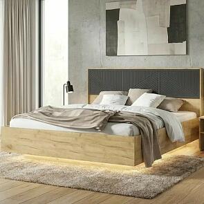 Кровать Сильвия без обивки браш графит/дуб крафт С П/М 1600x2000, изголовье жесткое