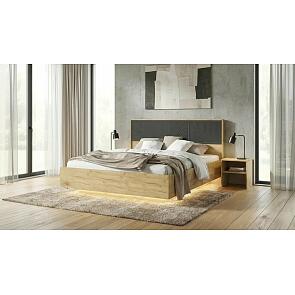 Кровать Сильвия без обивки браш графит/дуб крафт С П/М 1600x2000, изголовье жесткое