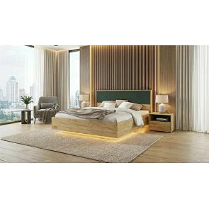 Кровать Сильвия без обивки браш мени грин/дуб крафт с подъемным механизмом 1600x2000, изголовье жесткое