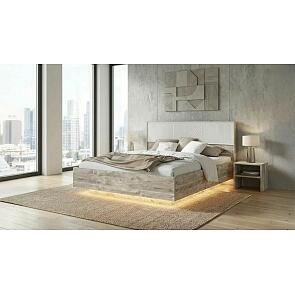 Кровать Сильвия без обивки браш вайт/дуб юкон с подъемным механизмом 1600x2000, изголовье жесткое