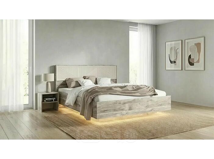 Кровать Сильвия без обивки кашемир/дуб юкон с подъемным механизмом 1600x2000, изголовье жесткое