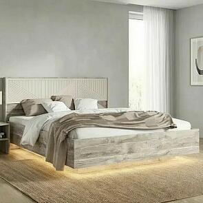 Кровать Сильвия без обивки кашемир/дуб юкон С П/М 1600x2000, изголовье жесткое