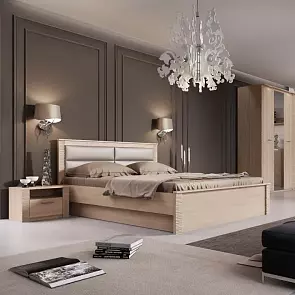 Кровать Элана экокожа дуб сонома без подъёмного механизма 1400x2000, без ортопедического основания, изголовье мягкое