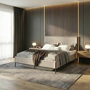 Кровать Нора велюр персидский жемчуг/персидский жемчуг без П/М 1400x2000, изголовье мягкое