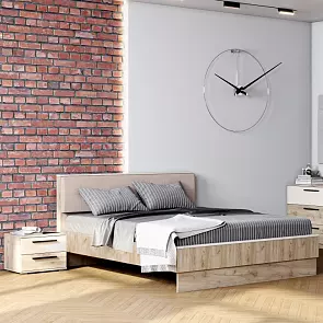 Кровать Мишель без обивки дуб крафт серый/оливин без подъёмного механизма 1600x2000, без ортопедического основания, изголовье мягкое