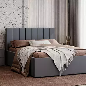 Кровать Аврора велюр balance 996 серый С П/М 1400x2000, изголовье мягкое