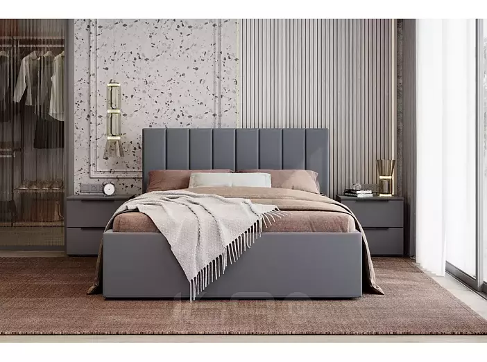 Кровать Аврора велюр balance 996 серый С П/М 1600x2000, изголовье мягкое