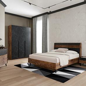 Кровать Браун без обивки мрамор неро маркина, таксония 1600x2000, изголовье жесткое