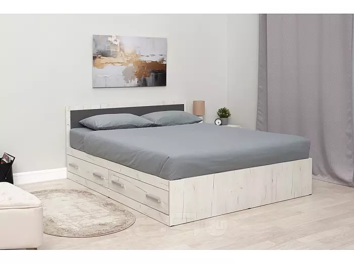 Кровать Фиеста без обивки графит/дуб крафт белый без подъёмного механизма 1600x2000, без ортопедического основания, изголовье жесткое