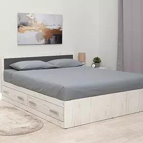 Кровать Фиеста без обивки графит/дуб крафт белый без П/М 1600x2000, изголовье жесткое