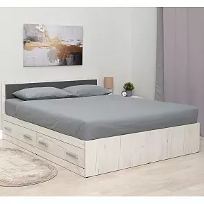 Кровать Фиеста без обивки графит/дуб крафт белый без П/М 1600x2000, изголовье жесткое