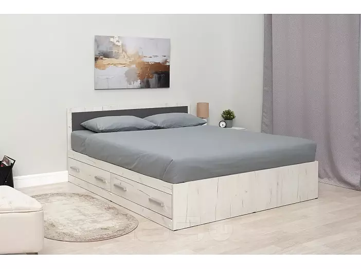 Кровать Фиеста без обивки графит/дуб крафт белый без П/М 1600x2000, изголовье жесткое