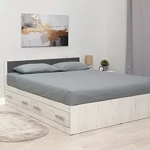 Кровать Фиеста без обивки графит/дуб крафт белый без П/М 1600x2000, изголовье жесткое