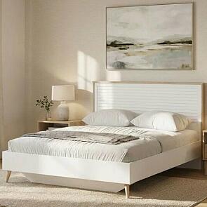 Кровать Гавана без обивки дуб натуральный светлый/белый матовый без подъёмного механизма 1600x2000, изголовье жесткое