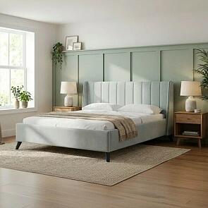 Кровать Мелисса велюр серебристый серый без подъёмного механизма 1600x2000, без ортопедического основания, изголовье мягкое