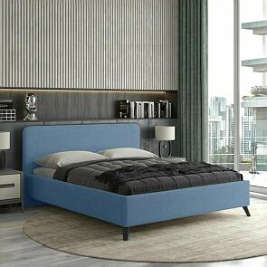 Кровать интерьерная Миа HP рогожка Bravo blue/кант Коричневый 160*200