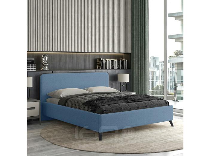 Кровать Миа рогожка браво блю 1400x2000, изголовье мягкое