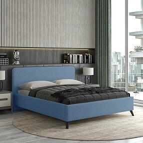 Кровать интерьерная Миа HP рогожка Bravo blue/кант Коричневый 140*200