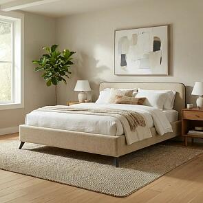 Кровать Миа рогожка темно-бежевый без подъёмного механизма 1800x2000, без ортопедического основания, изголовье мягкое