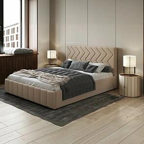 Кровать Милана велюр tenerife latte 1400x2000, изголовье мягкое