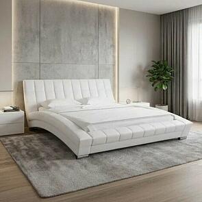 Кровать Оливия экокожа белый без подъёмного механизма 1600x2000, без ортопедического основания, изголовье мягкое