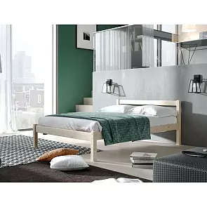 Кровать Рино без обивки бежевый без П/М 1400x2000, ортопедическое основание, изголовье жесткое