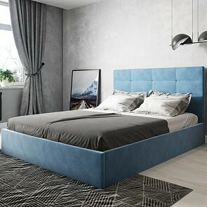 Кровать Соната велюр синий 1800x2000, без ортопедического основания, изголовье мягкое