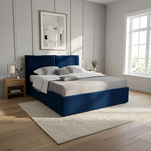 Кровать Виченца велюр синий С П/М 1400x2000, изголовье мягкое