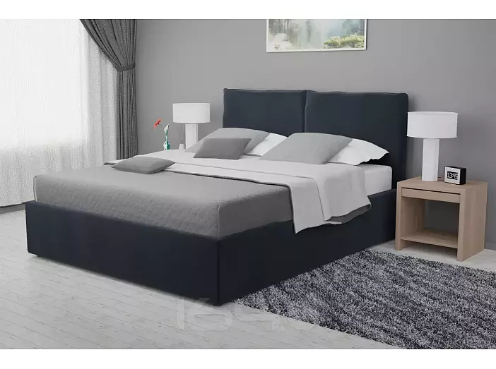 Кровать Виченца велюр темно-серый С П/М 1400x2000, изголовье мягкое