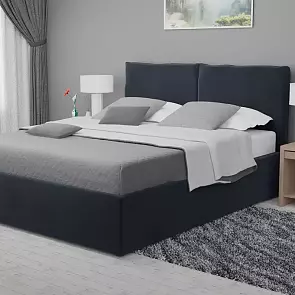 Кровать Виченца велюр темно-серый С П/М 1400x2000, изголовье мягкое