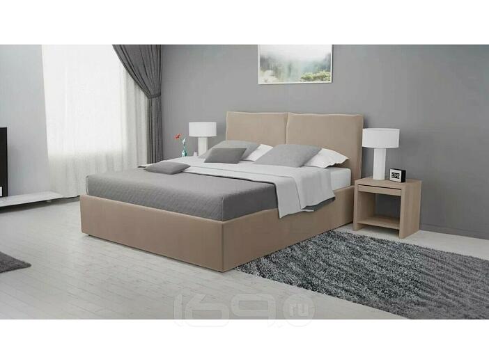 Кровать Виченца велюр бежевый с подъемным механизмом 1600x2000, изголовье мягкое