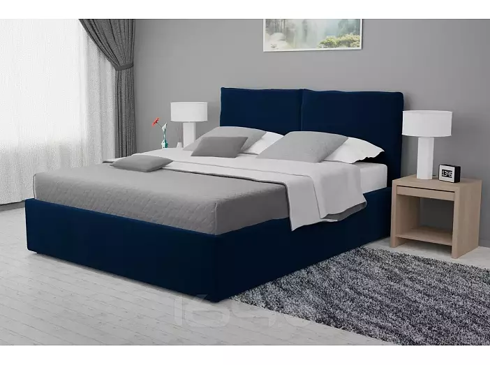 Кровать Виченца велюр синий С П/М 1600x2000, изголовье мягкое