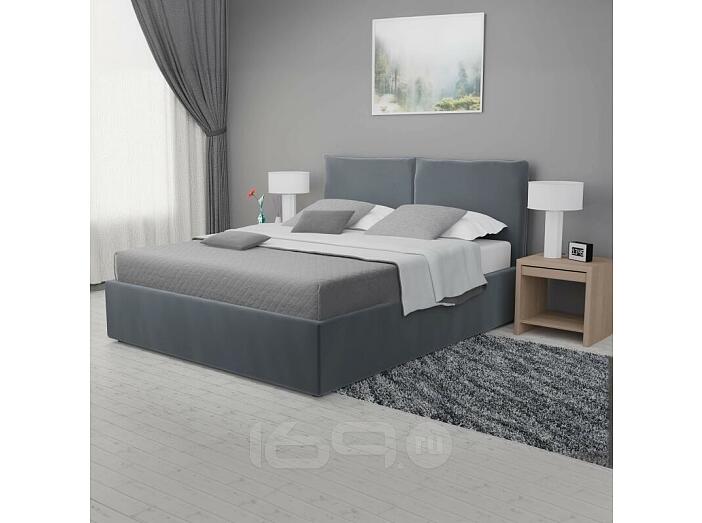 Кровать Виченца велюр светло-серый С П/М 1800x2000, изголовье мягкое